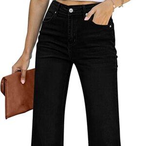 Black Flare Jeans High Waisted Wide Leg Stretch Denim Pant - SMALL